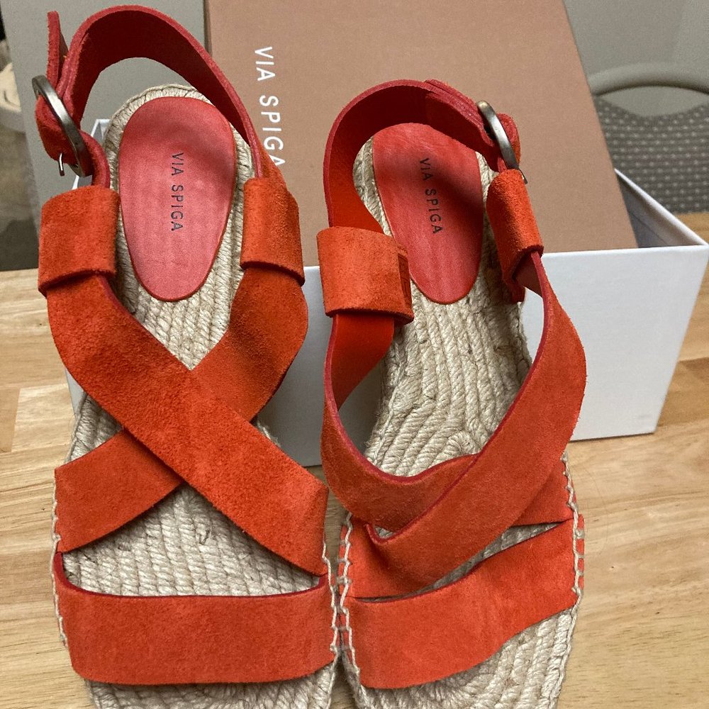 New Via Spiga Women's Orange Gia Espadrille Sandals Size 8
